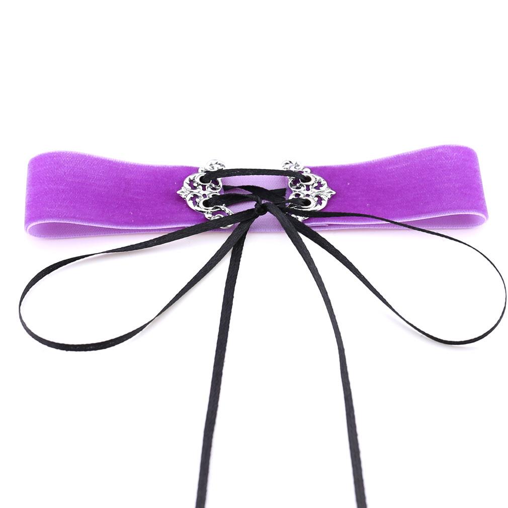 Wide Velvet Choker, Hollow Alloy Pendant Soft Velvet Streetwear Neck Collar