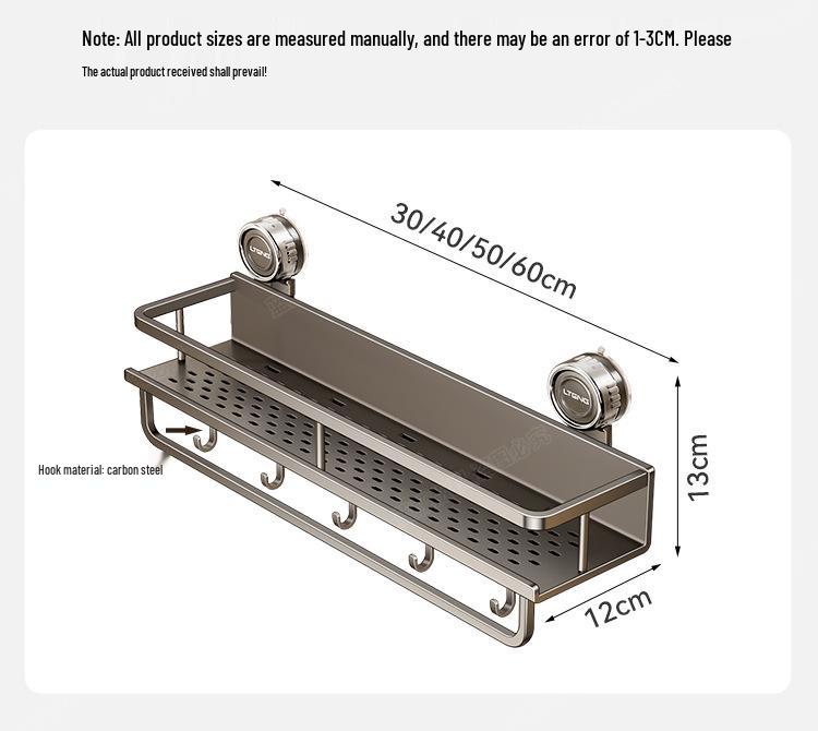 Wall-Mounted Aluminum Suction Cup Towel Rack & Bathroom Storage Shelf