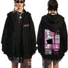Japanese Anime Black Stone Zipper Hoodie Men's and Women's Manga Casual Zipper Jacket Men's Retro Harajuku Zipper Sweatshirt