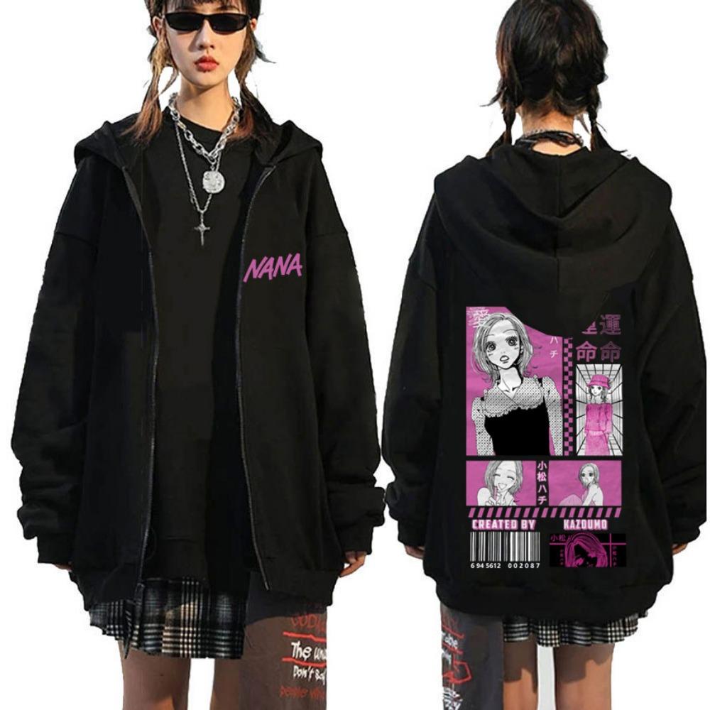 Japanese Anime Black Stone Zipper Hoodie Men's and Women's Manga Casual Zipper Jacket Men's Retro Harajuku Zipper Sweatshirt