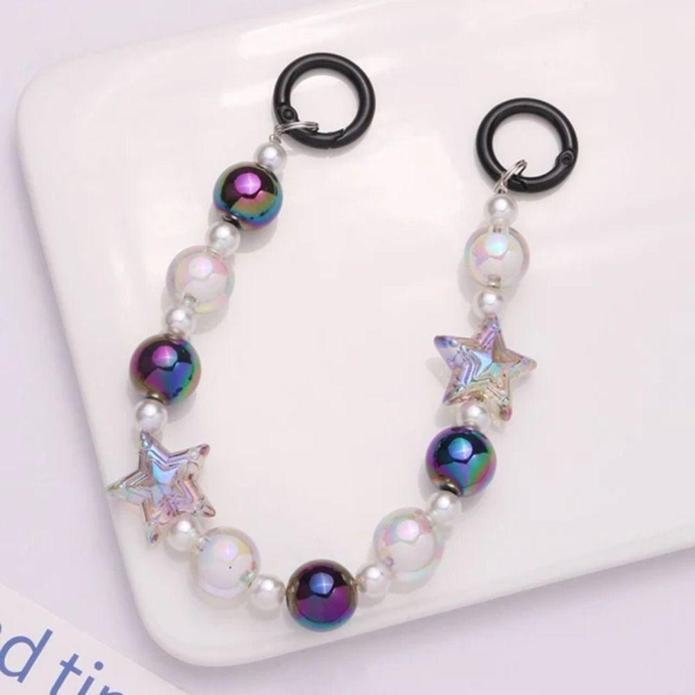 

Acrylic Beaded Mobile Phone Chain For Women Colorful Star Beads Keychain Replacement Earphone Case Decoration Bag Charms Pendant разноцветный