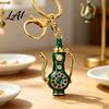 Pitcher Key Ring Retro Teapot Keychain with Rhinestones Ethnic Style Vintage Pot Ring Decorative Pendant for Handbags Backpacks Car Keys 3D