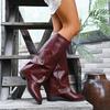 Fashion Vintage Wrinkled Soft Leather Wandering Boots Women 2025 Autumn Pointed Toe Medium Heel Slip On Knee Boots Fashion Y2K Shoes