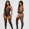 Women Sexy Solid Black Tight Fit Fishnet Bodysuit Lingerie