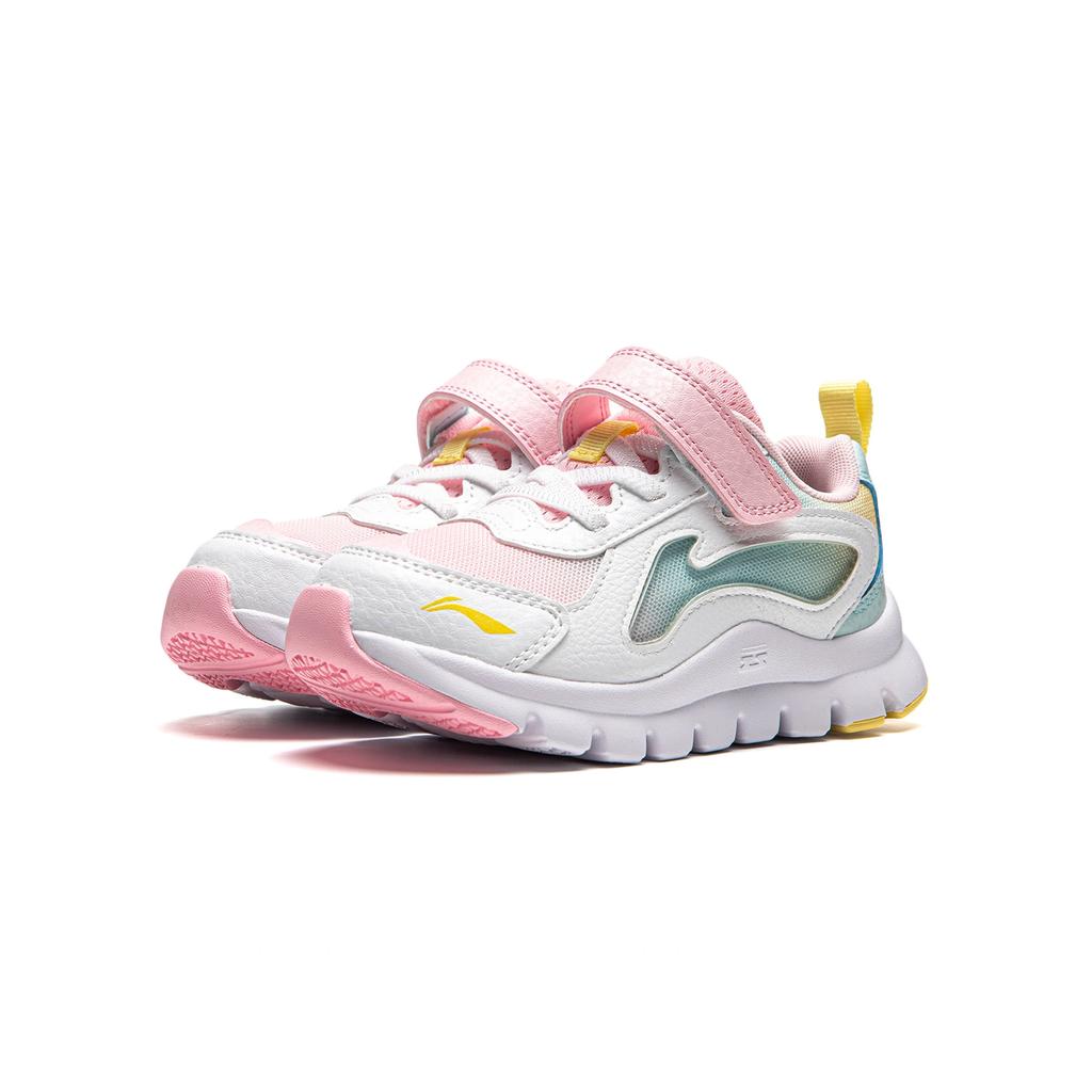 Li Ning Kids Starry Comfortable Lightweight Shock Absorbing Wear Resistant Low Top Casual Shoes Kids Casual Shoes White Pink YKNU028-6