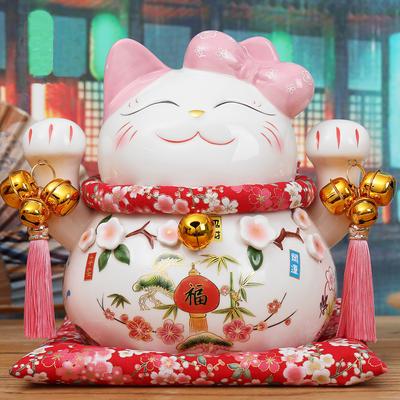 Ceramic Lucky Cat Money Bank Maneki Neko Fortune Cats Porcelain Happy Smiling Cat Figure Feng Shui Decor Ornament