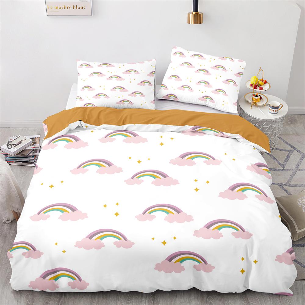 Rainbow Birds Star Duvet Cover Set Twin Full Size Cute Polyester Comforter Cover for Kids Boys Girls Bedding Set Quilt Cover