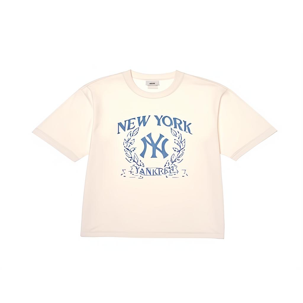 MLB New York Yankees Loose Crew Neck Pullover Letter Print Short Sleeve T-Shirt Unisex Tops Cream 3ATSV0644-50CRS