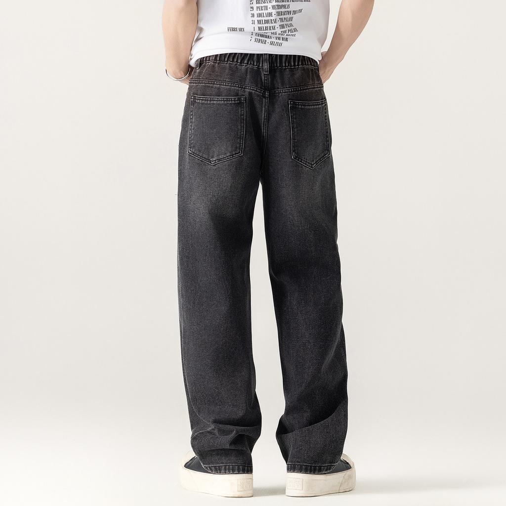 Trendy brand high-end black and gray jeans men's new vi high street American retro loose straight jeans