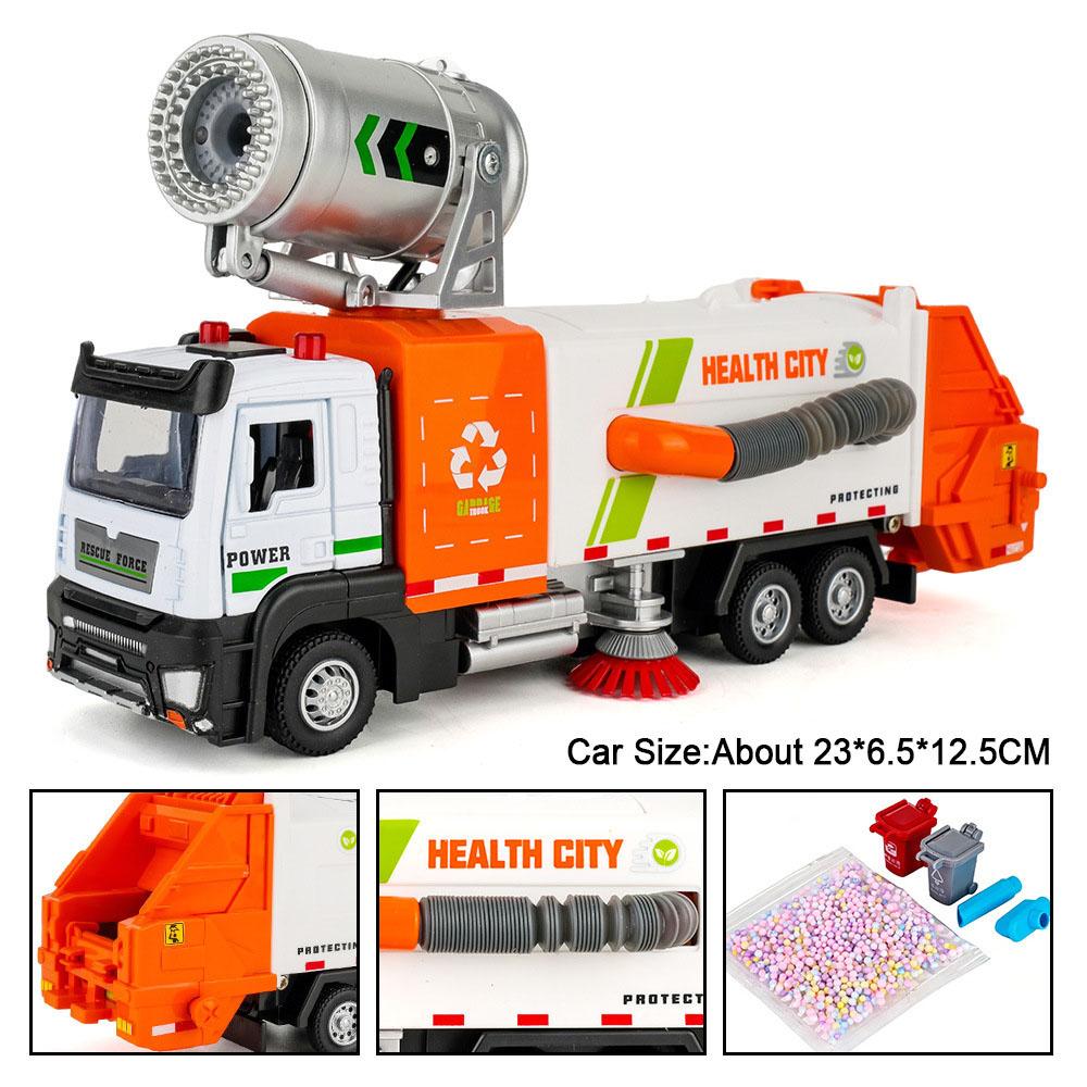 Scale 1:32 Electric Vacuum Cleaner Car Model Toy Metal Body Music Light Spray Engineering Vehicles Decorative Ornaments for Boys