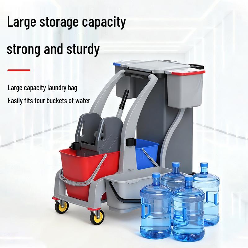 Baiyun AF08191 Multifunction Cleaning Cart with Mop & Wringer Bucket, Storage, and Hotel Service Features