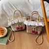 Straw Bag, Fresh and Cute Woven Bucket Bag, New Cherry Blossom Trim Handbag, Adorable Korean Style Beach Vacation Shoulder Bag Tote Bag.