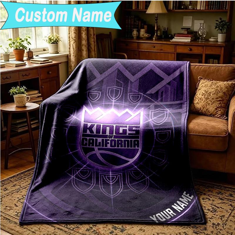1PC Custom Name Blanket Kings Basketball Flannel blankets Patterns Throw Blanket All-Season Soft Gift for Couch, Bed, Camping, Birthday gifts