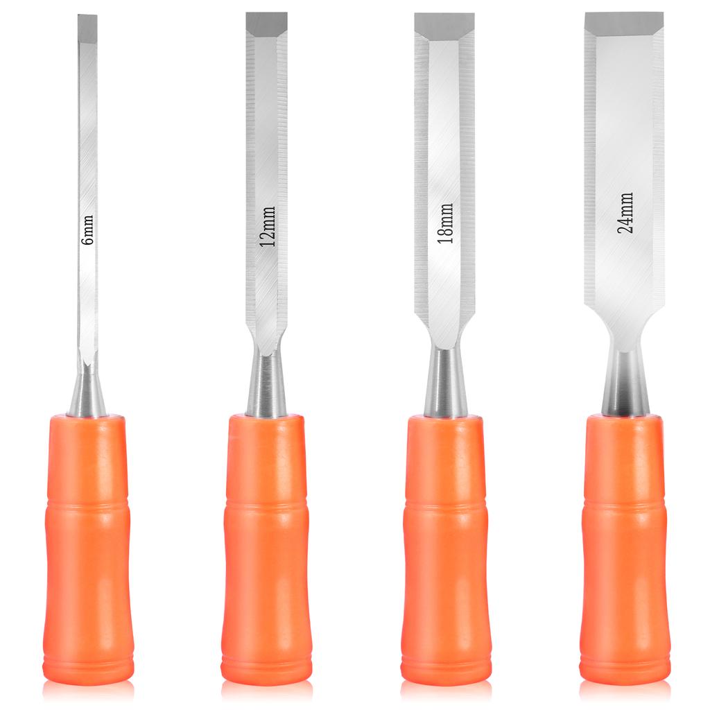 4pcs carbon steel woodworking chisel tools with beveled blades 6/12/18/24mm sturdy woodworking chisel hand tools