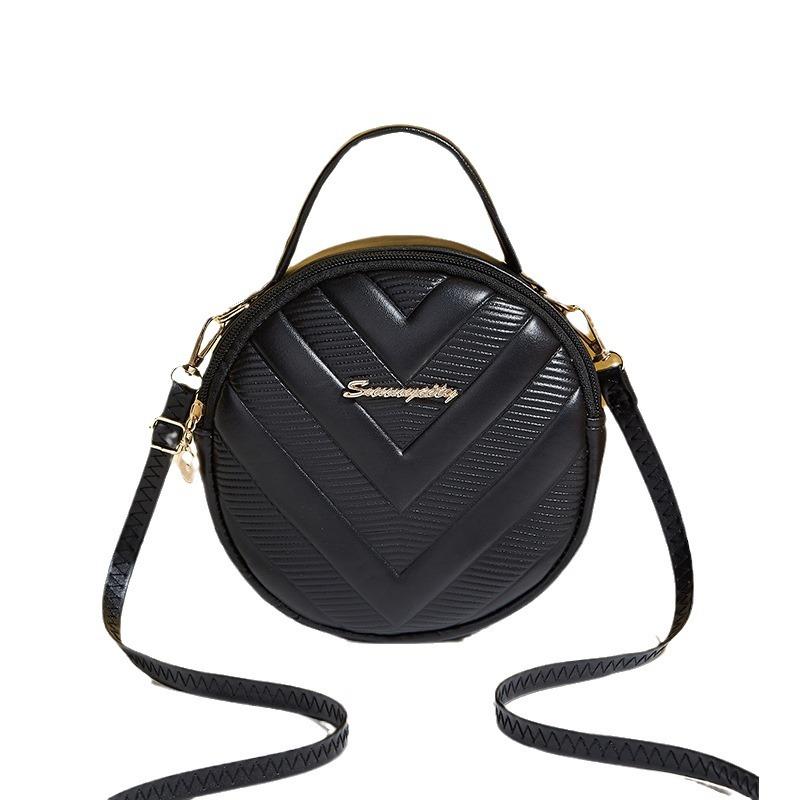 Solid Color Handheld Ladies Bags Small Round Bag  New Fashionable Versatile V-pattern Diagonal Span Small Fresh Shoulder Bag