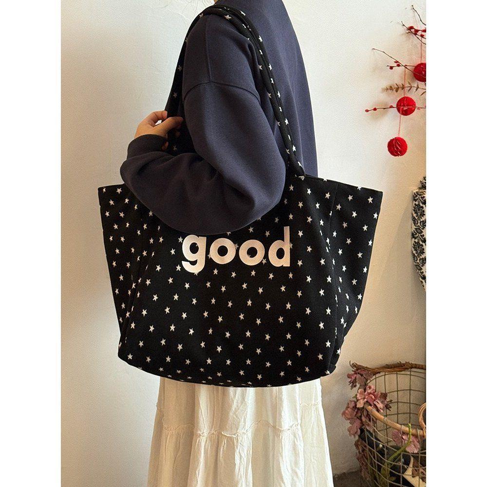 Korean-style Double-sided Back Star-letter Large-capacity Casual Tote Bag for Commuting, Shoulder Bag