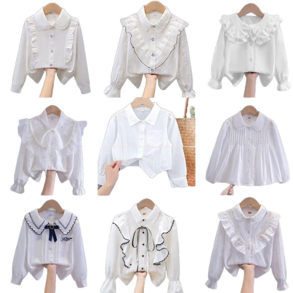 Mädchen Weißes Langarmspitzenhemd - Frühling/Herbst Studentenuniform & Bühnenkostüm