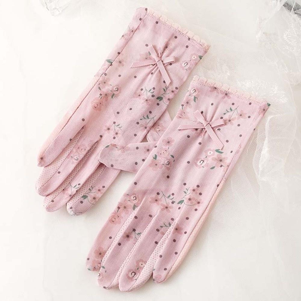 1 Pair Breathable Sunscreen Gloves Quick Dry Thin Lace Mesh Gloves Sun Protection Floral Printed Summer Driving Mittens Women