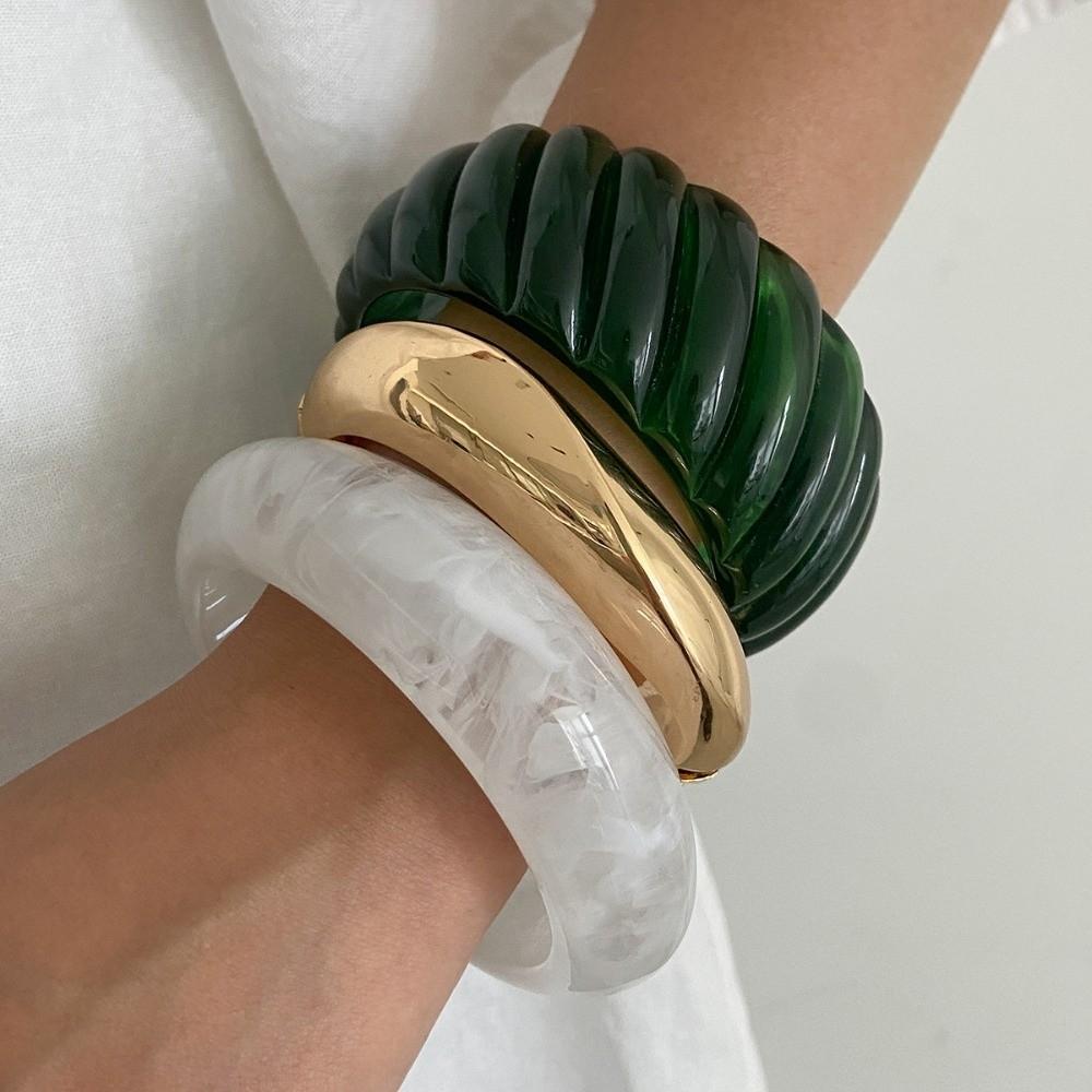 Gold Irregular Wide Bracelet Smudging Retro Hand Ring Exaggerated Acrylic Bangle  Friend Gift