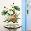 White Lotus Wall Sticker Waterproof Self-Adhesive Flowers Lotus Leaf Wall Decal Peel And Stick