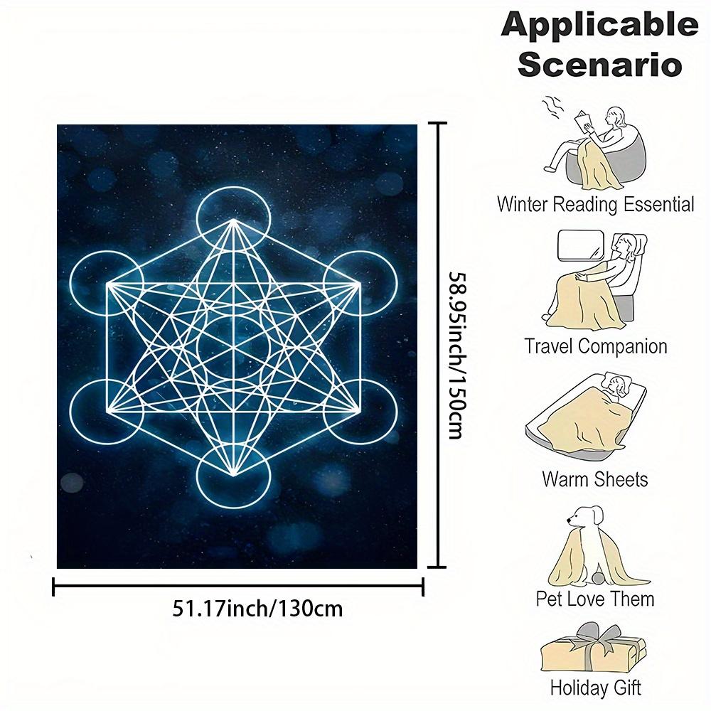 Metatron Cube Geometric Print Flannel Throw Blanket Soft Reversible All Season Office Home Gift