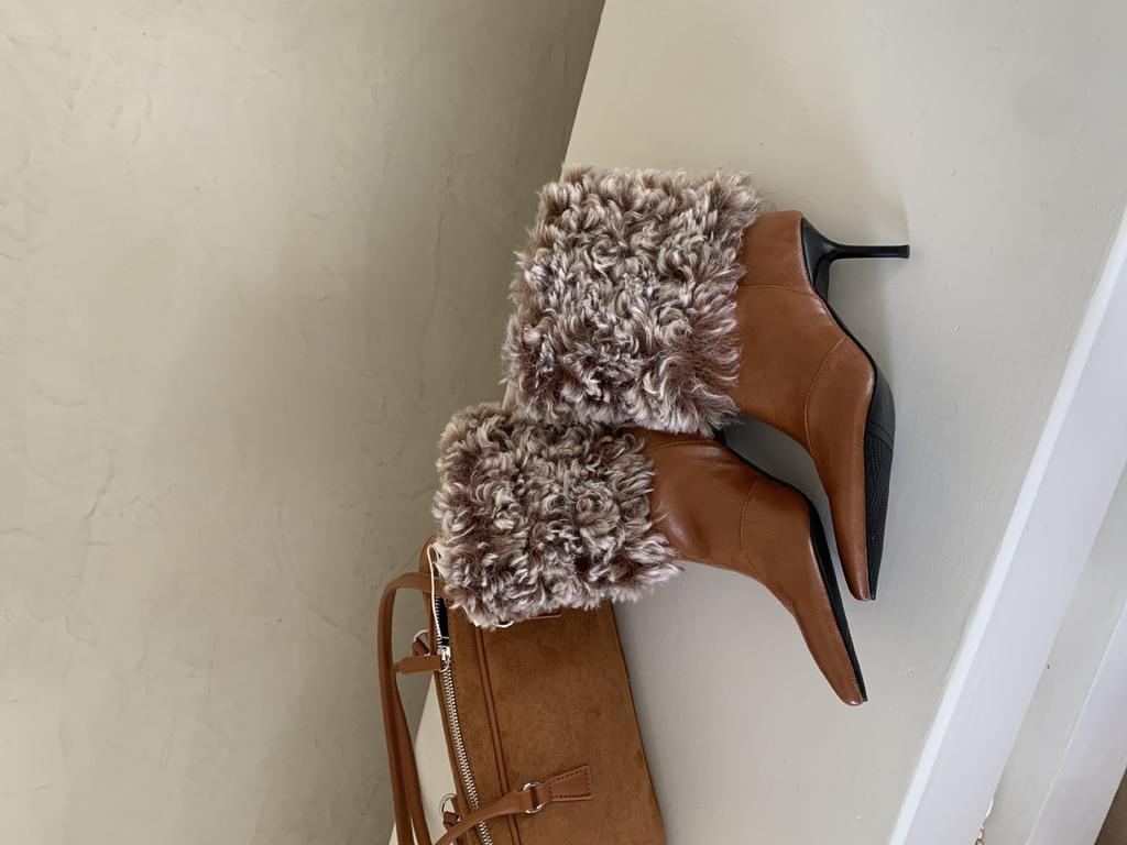 2025 autumn and winter new European and American fluffy high-heeled short boots pointed thin-heeled high-heeled women's boots