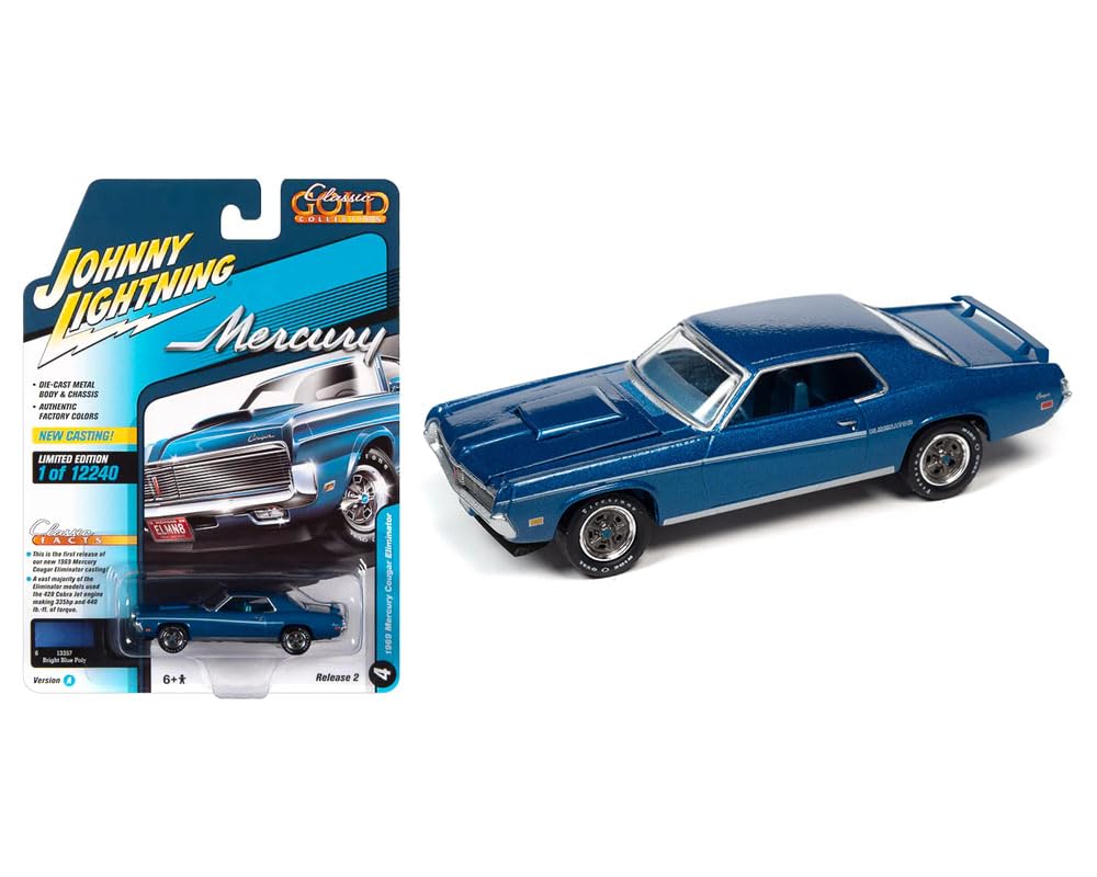 Johnny Lightning 1/64 Scale Mercury Cougar Eliminator 1969 Blue Diecast Model Car [Parallel Import]