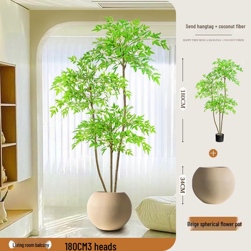 High-End Nandina Domestica Floor-Standing Faux Green Plant for Indoor Decoration