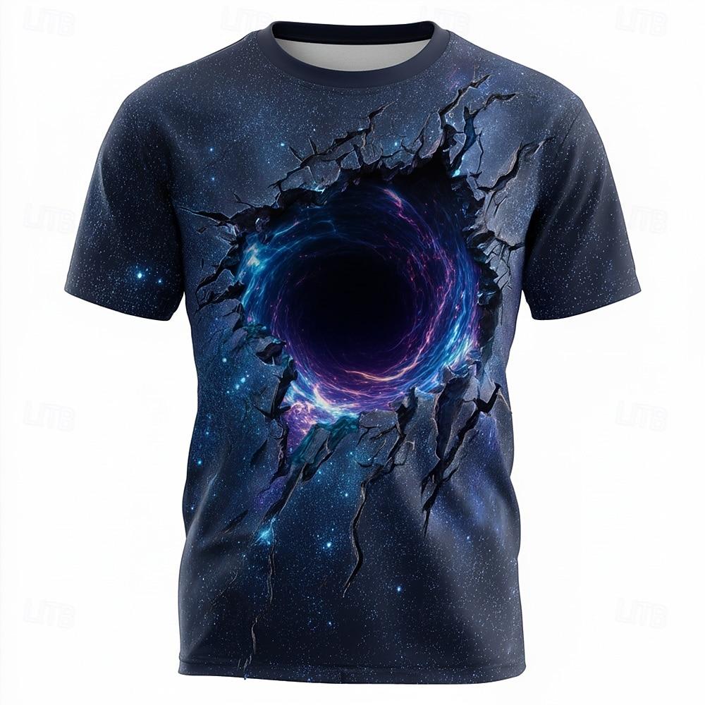 Men's Optical Illusion Universe 3D T Shirt Short Sleeve T shirt 3D Print Crew Neck Shirt Exaggerated Designer Daily Club Party Blue 2