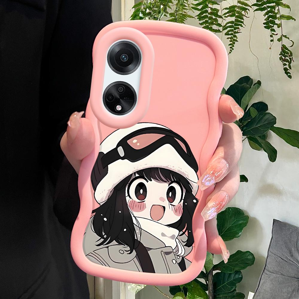 

Окрашенный узор Big Wave Edge Мягкий силиконовый материал Macaron чехол для телефона противоударный защитный резиновый чехол для OPPO Reno Realme OPPO A17 розовый