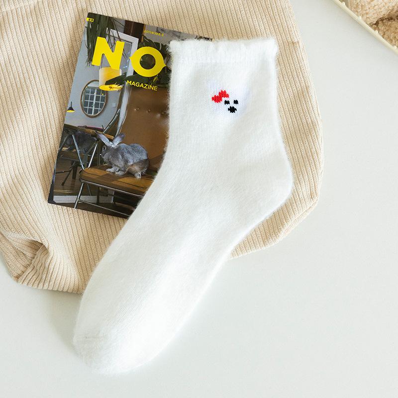 Cute Cartoon Mink Fur Socks for Children, White Mid-calf Socks, Thick and Warm Winter and Autumn Home Sleeping Socks