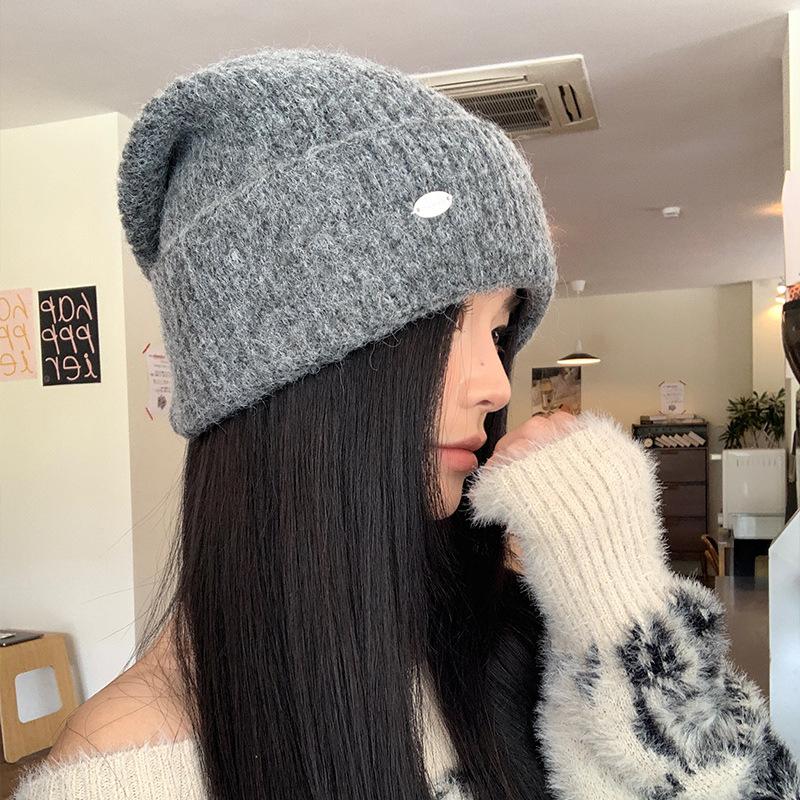 The Knitted Hat for Women with Autumn and Winter Versatile Thickened Face Protecting Small Wool Hat Ear Protection Cold Proof Pullover Hat