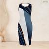 Womens Plus Size Geometric Printed Two Piece Set Sleeveless Bodycon Dress And 3 4 Sleeve Open Front Cardigan