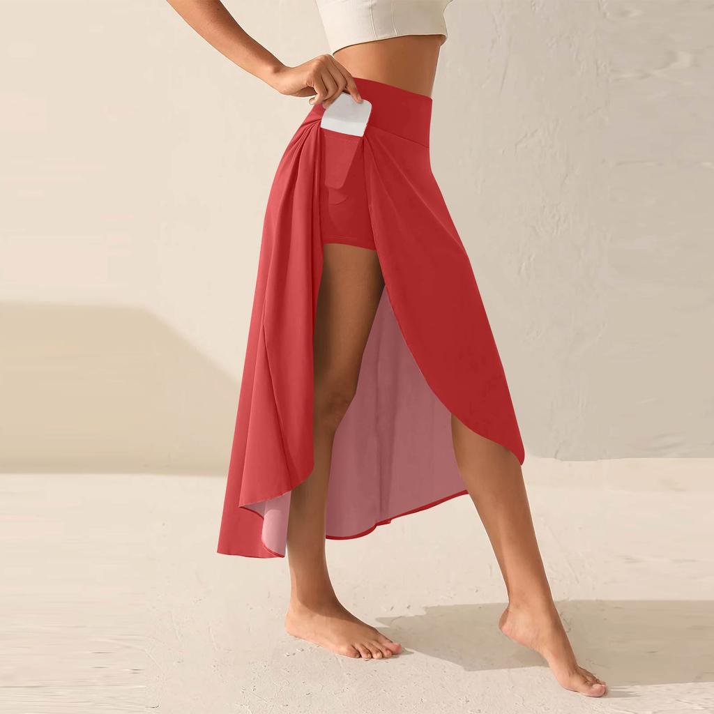 Women's Fashion Casual Solid Colour Slit Ruffle High Waist Fluttering Shorts Skirt