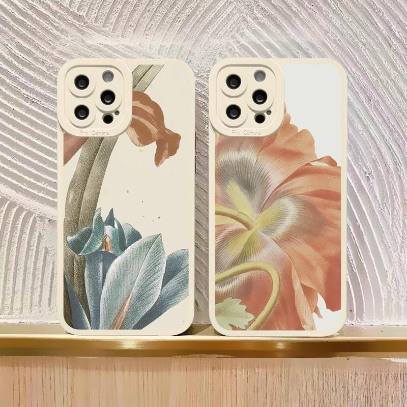 Retro Flowers Phone Case For iPhone 14 13 12 11 Pro Max for iPhone 7 8 Plus SE 2020 XR XS X Case Soft Floral Shell Back Covers