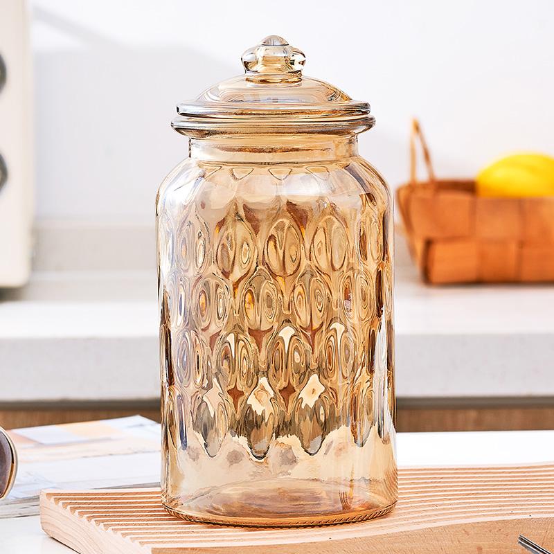 Creative Amber Plaid Striped Glass Jar Sealed Tea Candy Jar Kitchen Food Storage Container Clear Glass Bottle Box Home Decor