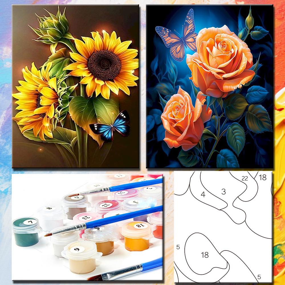 CHENISTORY Flower Coloring By Numbers Painting Set Acrylic Paints 40*50 Canvas Pictures Decorative Paintings Diy Crafts Gift