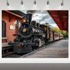 2D-Ebene 1-teiliger Vintage-Dampflokomotive-Kulissenhintergrund geeignet für Partys Fotokabinen Geburtstagsfeiern