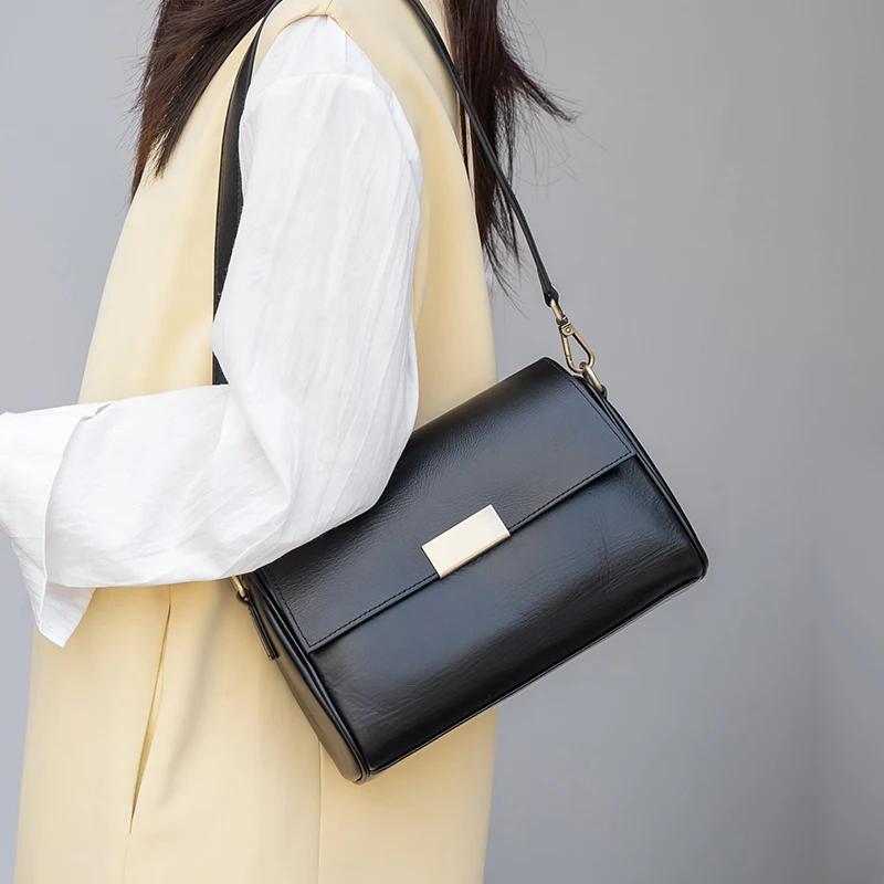 Genuine Cowhide Leather Women's Shoulder Bag Crossbody Bag Retro Versatile Ladies Underarm Fashi Luxury Brand Bag Wholesale