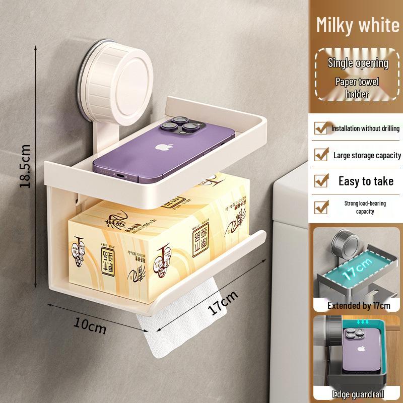 Wall-Mounted Suction Cup Tissue Box with Pull-Out Storage