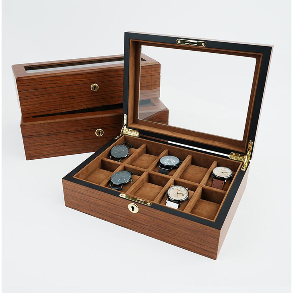 Stilvolle Holz-Uhrenaufbewahrungsbox mit klarem Deckel und Plüsch-Innenfutter für 6 10 12 Stück Minimalistische Uhrenorganizer