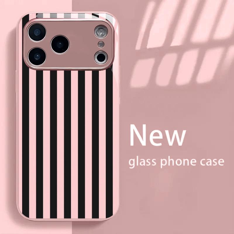 Minimalistický svislý pruhovaný vzor Kovový skleněný kryt na telefon Pro iPhone 17 16 15 14 13 12 11 Pro Max 15 14 Plus 17Air 16E
