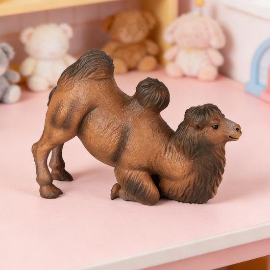 Simulation Camel Model Kneeling Two-humped Camel Figurine Realistic Miniature Animal Collectible Toy Desktop Decoration Ornament