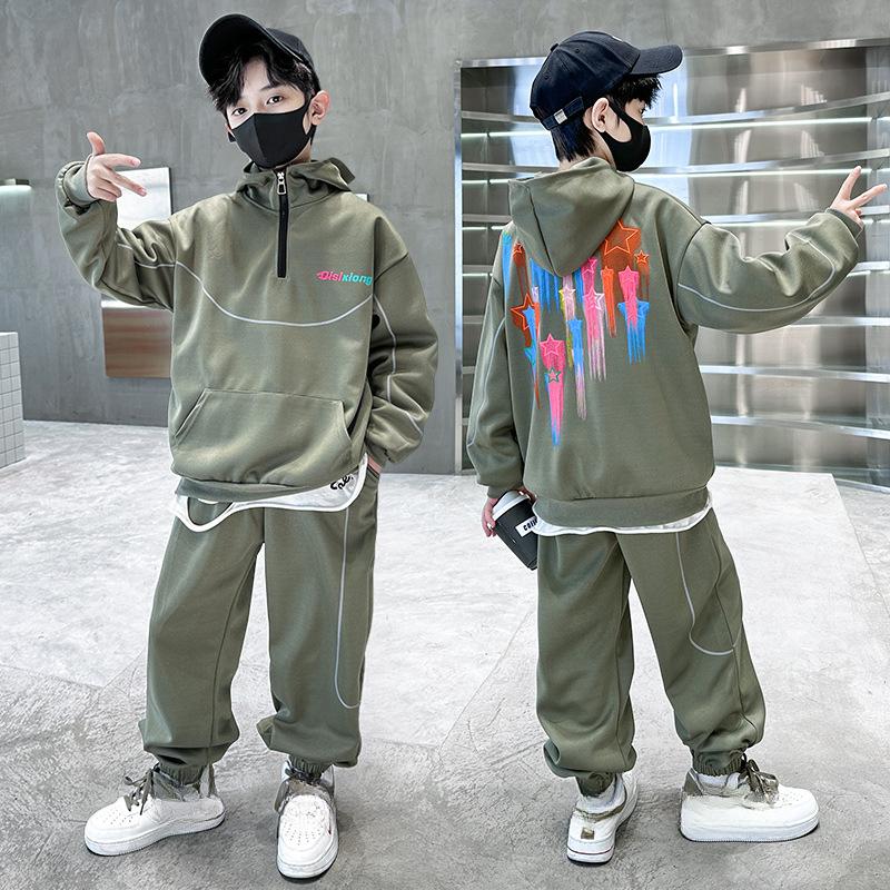 Gutteklær Treningsdress Barn Pullover Sweatshirts + Bomull Sportsbukser 2 stk Barnedress Klær Gutt