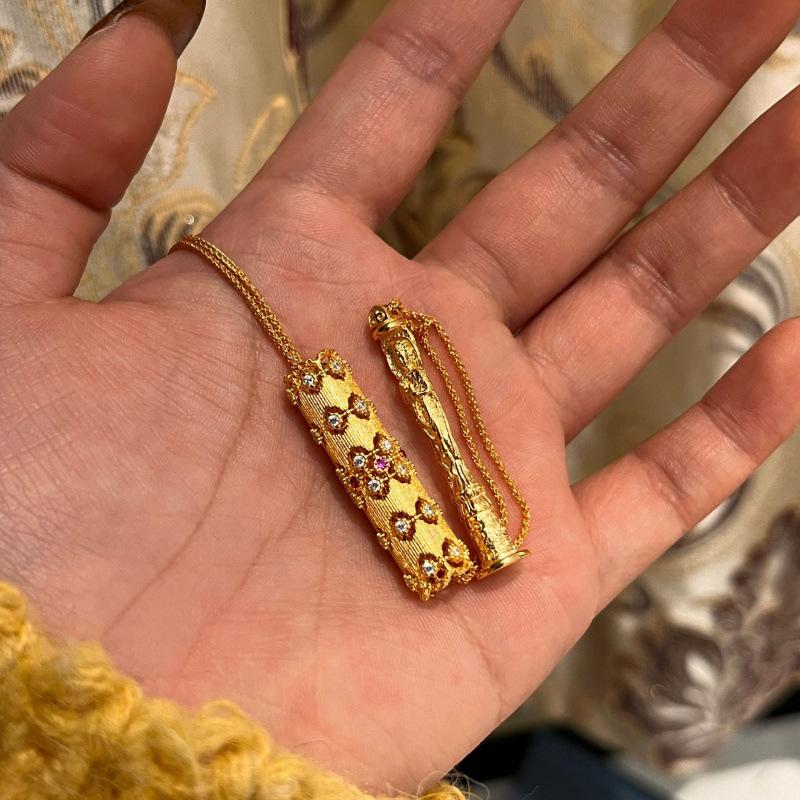 Ancient Brushed Atmosphere, Red Diamond Stone Bamboo Necklace, Two Pieces To Wear, Portable Buddha Sweater Chain