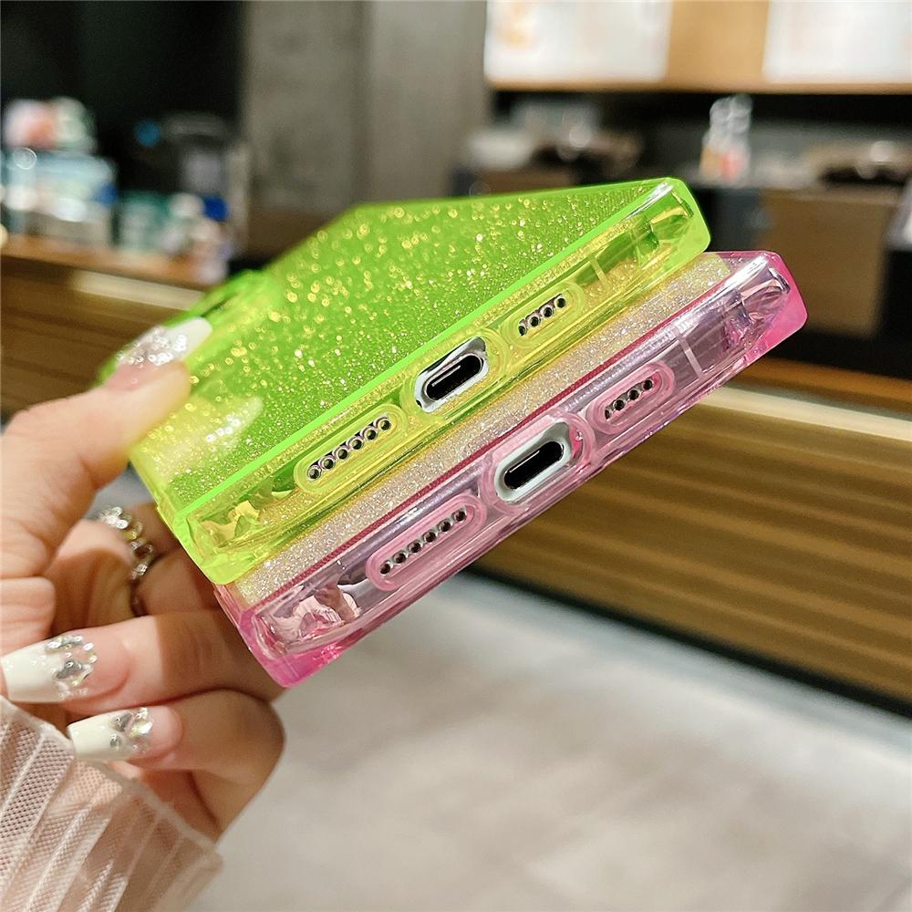 Luxury Transparent Glitter Fluorescent Transparent Case For iPhone 16 14 11 12 13 15 Pro Max 14/15/16 Plus INS Soft Silicone Cover