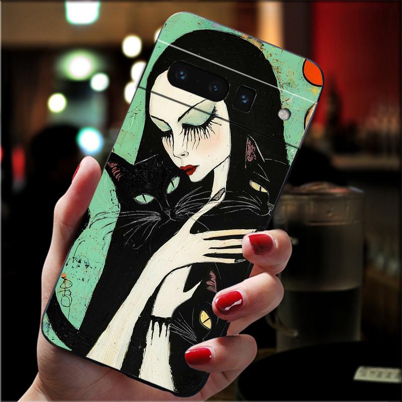 For Google Pixel 10 9 Pro XL Silicone Phone Soft Case For Google Pixel 9A 8A 7A 6A 5 Cover Shell Cat Lady Art