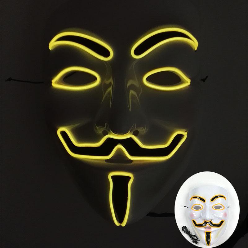 Halloween Glowing V Mask EL Wire Neon Light Up Anonymous Mask Cosplay Horror Luminous Mask for Man Women Haunted House Props