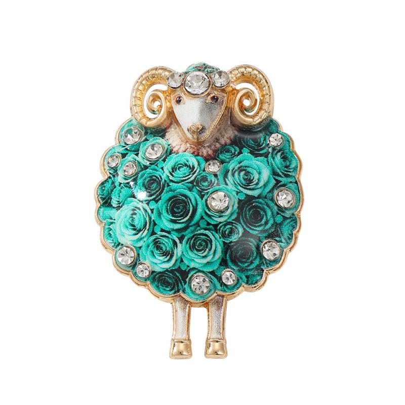 1Pcs Lovely Flower Sheep Brooches For Women Unisex 6-Color Rhinestone Year Of The Sheep Animal Party Office Brooch Pin Gift