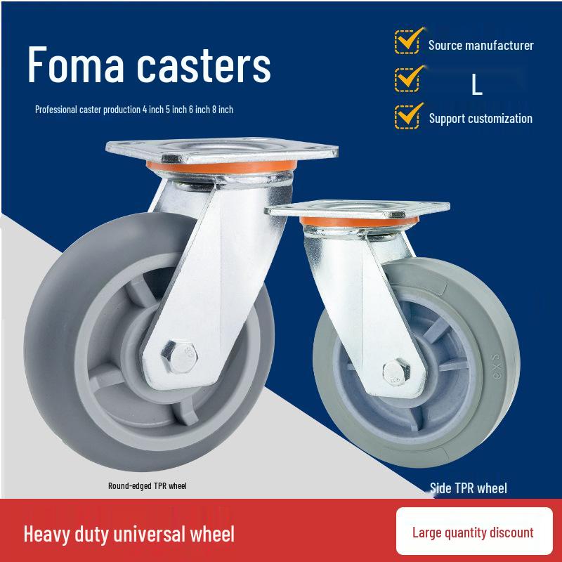 Heavy Duty Gray TPR Silent Swivel Caster Wheel - Available in 4", 5", 6", and 8" Sizes for Trolleys.